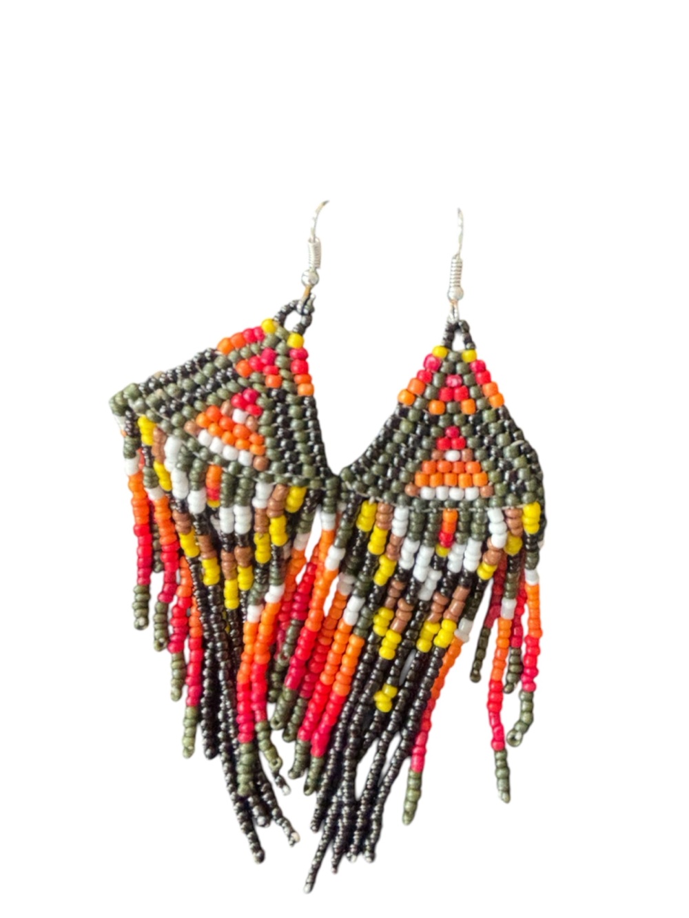 paparazzi Multicolor Beaded Fringe Earrings in Olive, Red & Orange